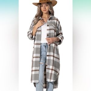 Fall Flannel Plaid Jacket Oversized (Long Shirt Jacket)